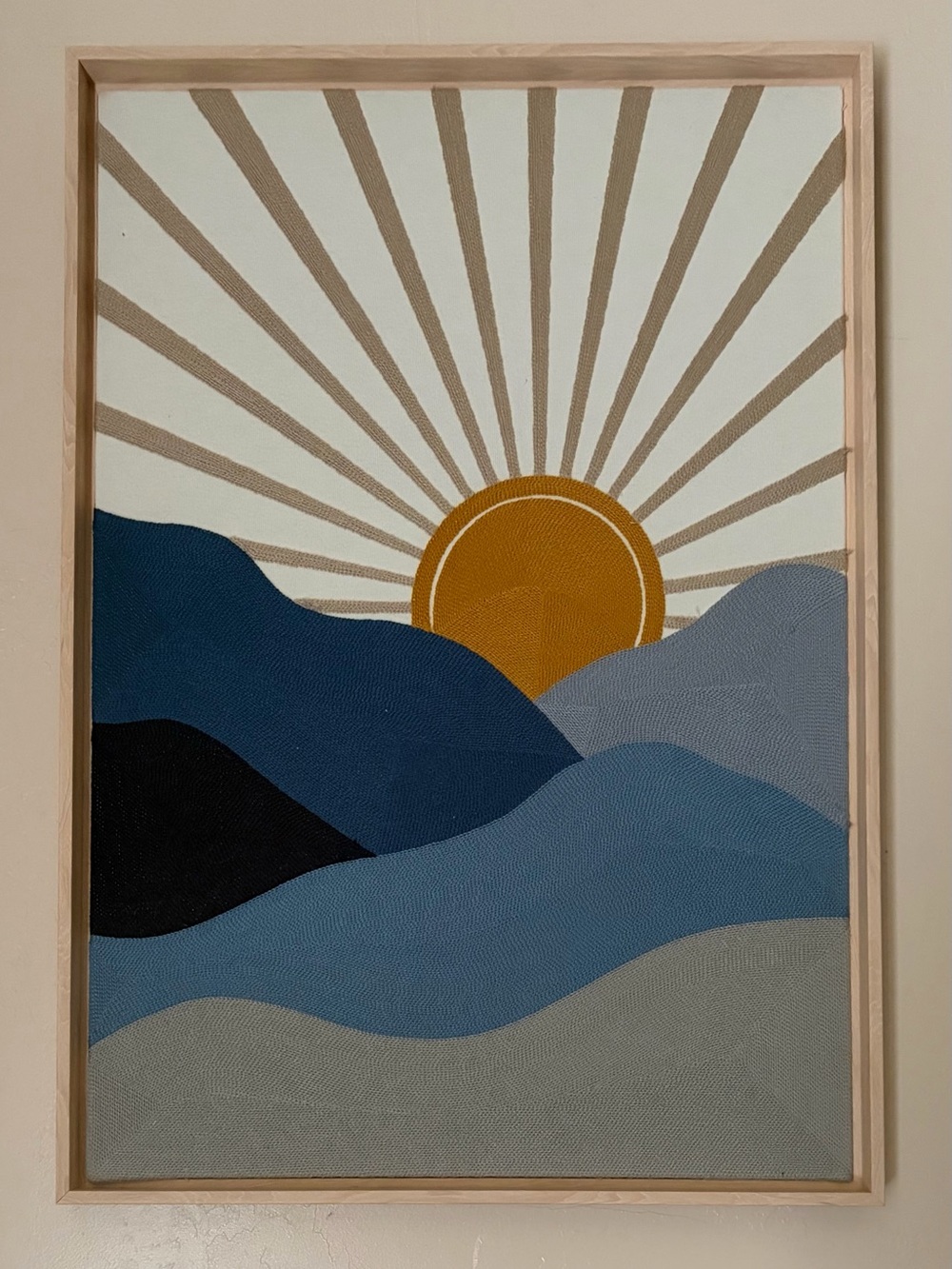 Abstract Sunrise Mountain Canvas Wall Art - Blue & Mustard